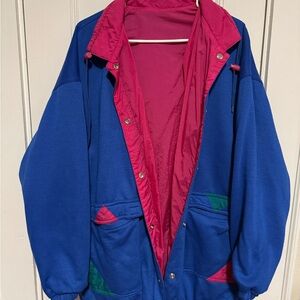 Retro Blue and Pink Reversible Jacket sweatshirt and parka material